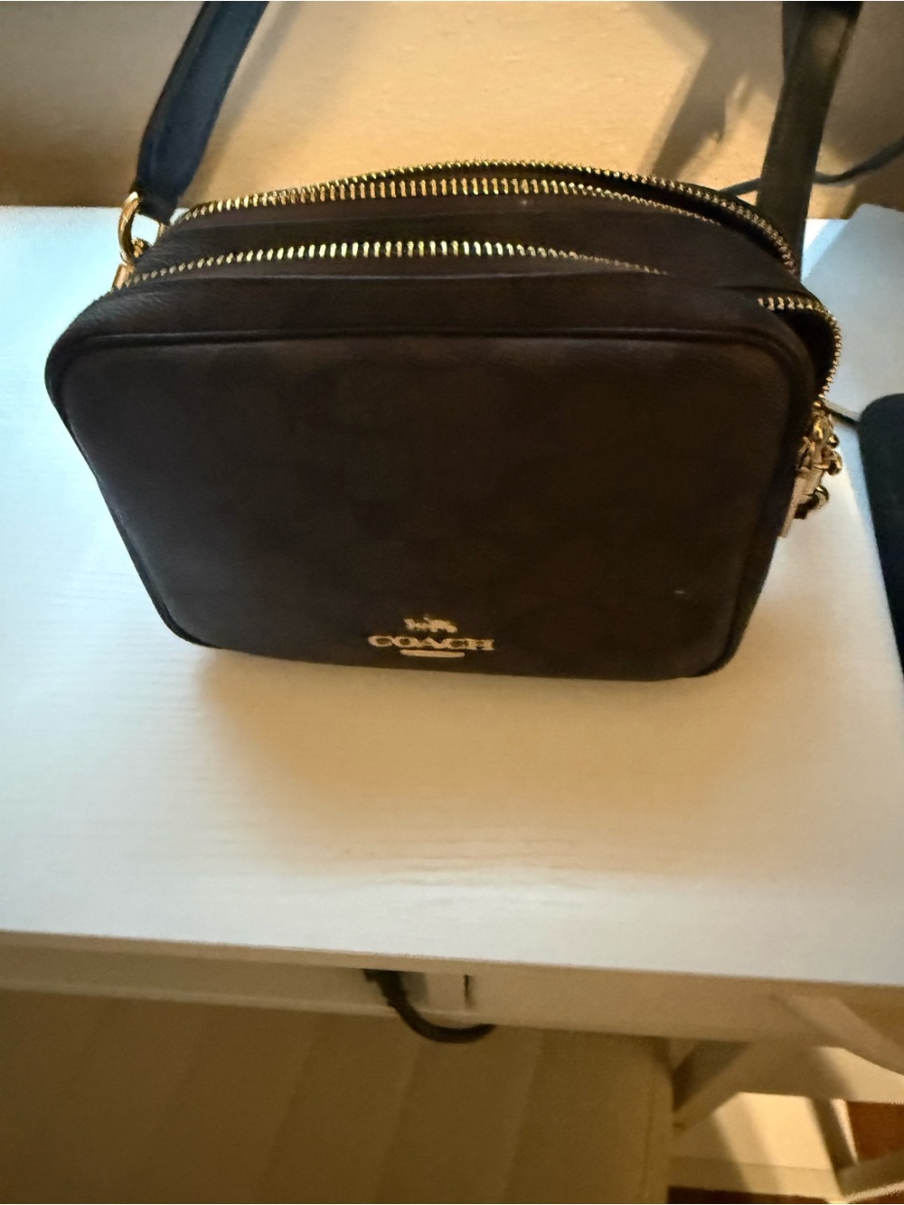 Coach Black Leather Crossbody Camera Bag with Gold Hardware